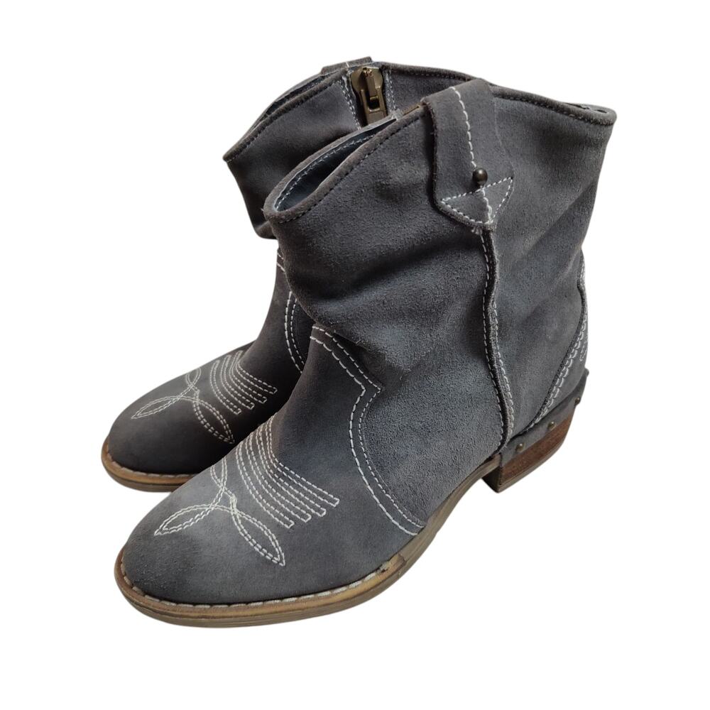 Sundance Women's Sz 37 (6) Grey Suede Etta Ankle Boots Western Side Zip Festival